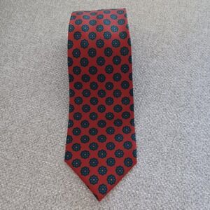 Burberrys Silk Tie Red Blue Floral Pattern Made in England Mens
